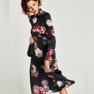Zara Women  Printed Midi Dress With Mandarin Collar